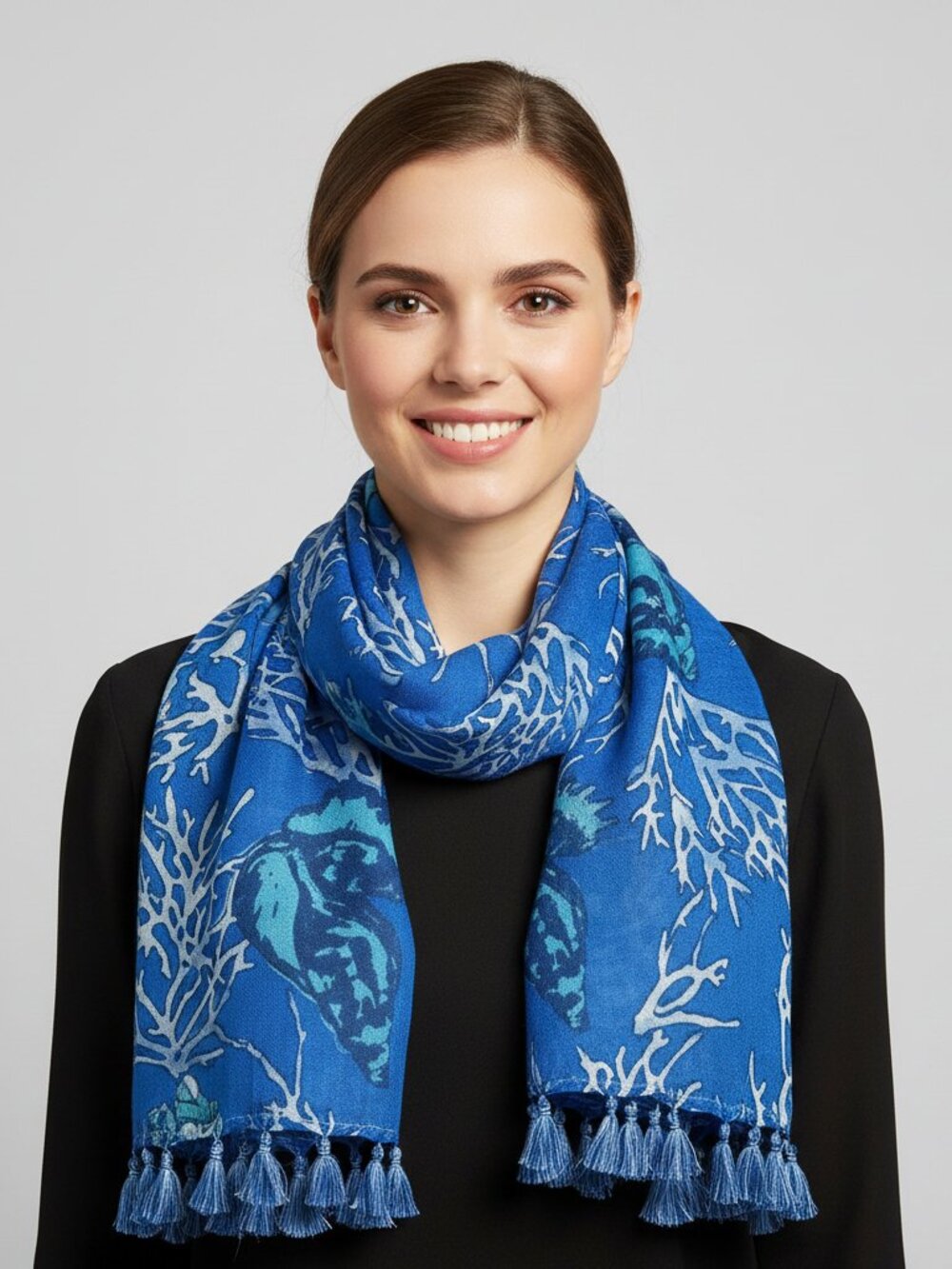 J. McLaughlin blue sea shell print scarf